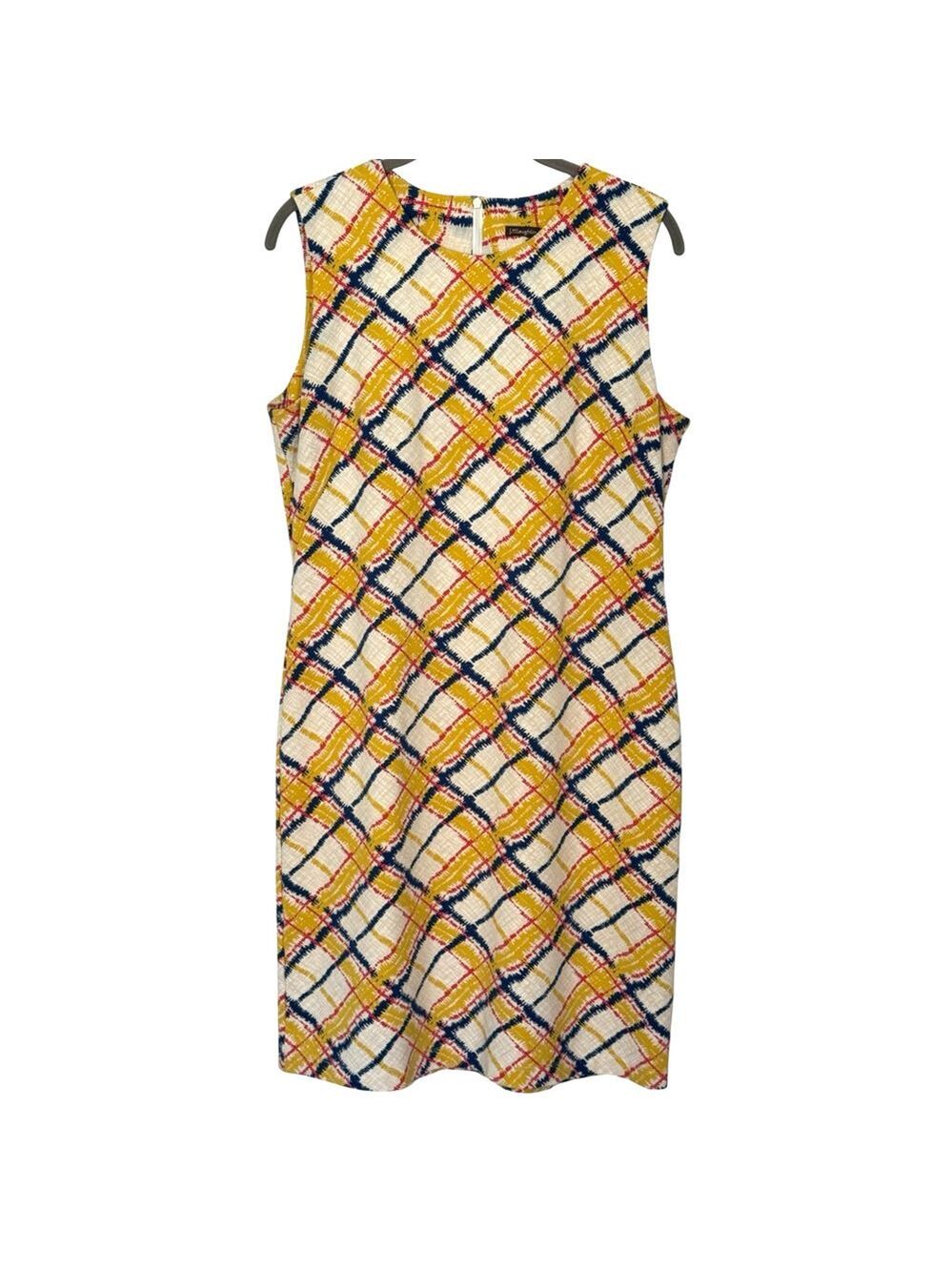 J. McLaughlin Size L Devon Sleeveless Shift Dress Yellow Chalk Plaid Print EUC
